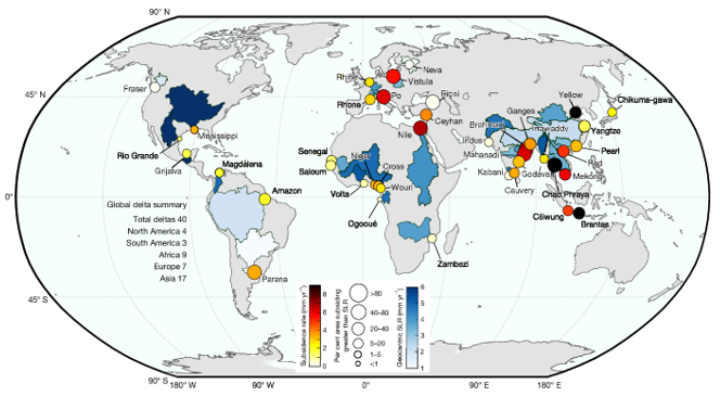 Global subsidence of River deltas