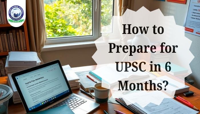 A focused student studying with books and notes, representing effective strategies for preparing for the UPSC exam in six months.