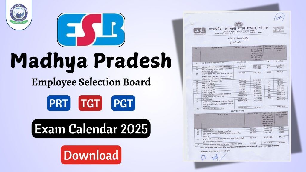 MP PRT TGT PGT Exam Calendar 2025 @esb.mp.gov.in