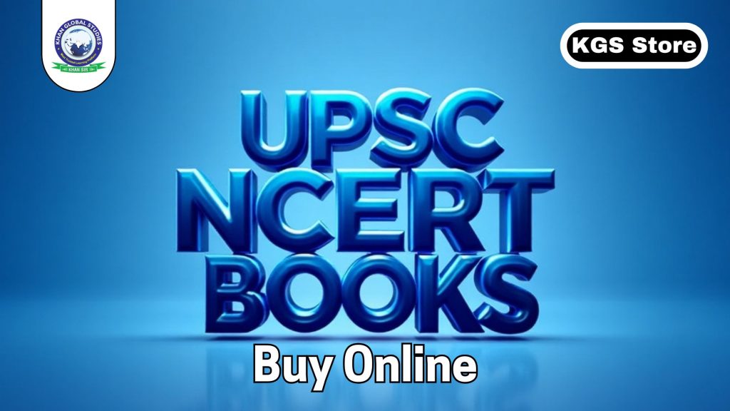 Stack of NCERT books for UPSC Exam 2025 available online at Khan Global Studies